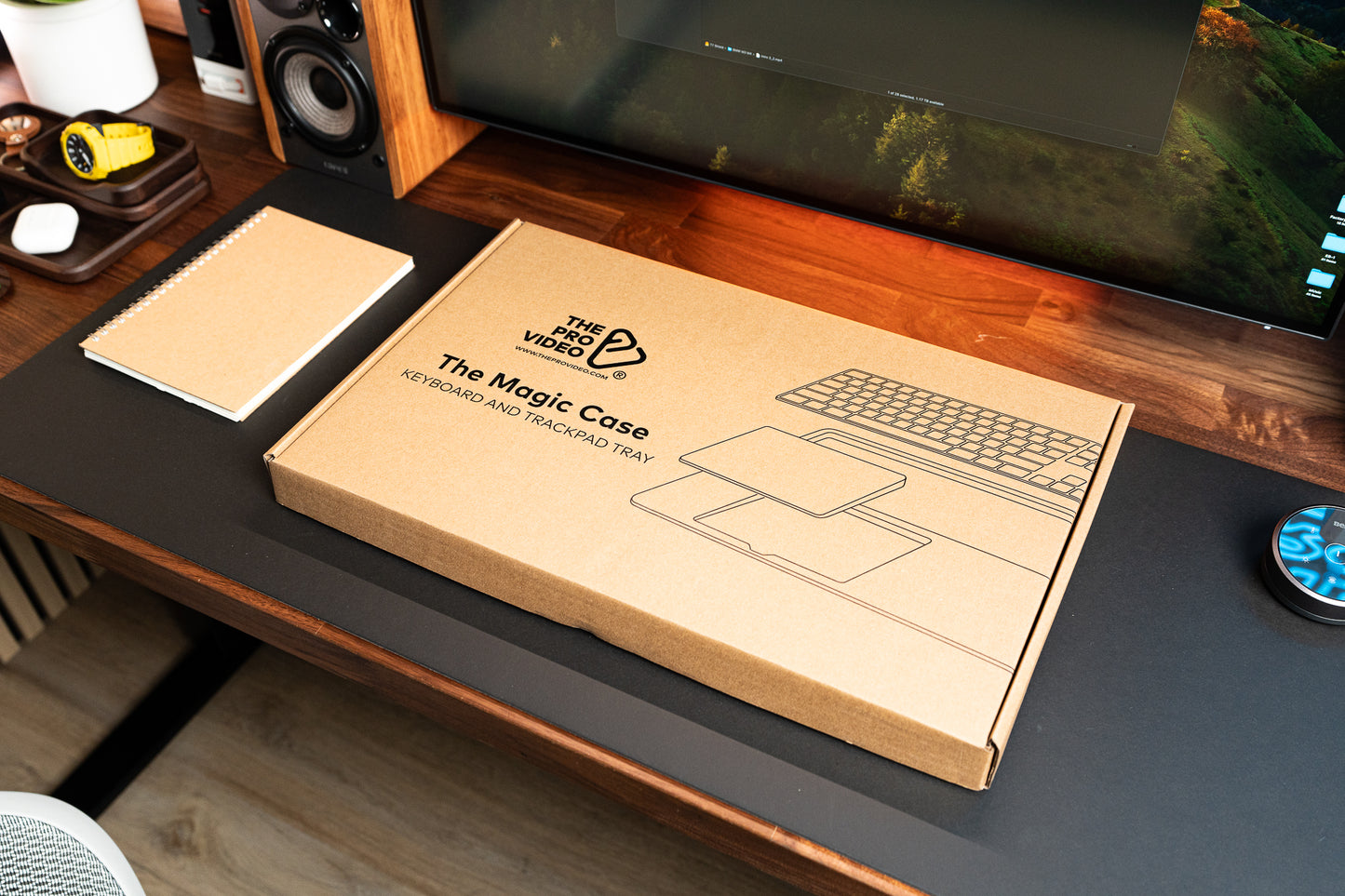 The Pro Magic Walnut Keyboard and Trackpad Tray