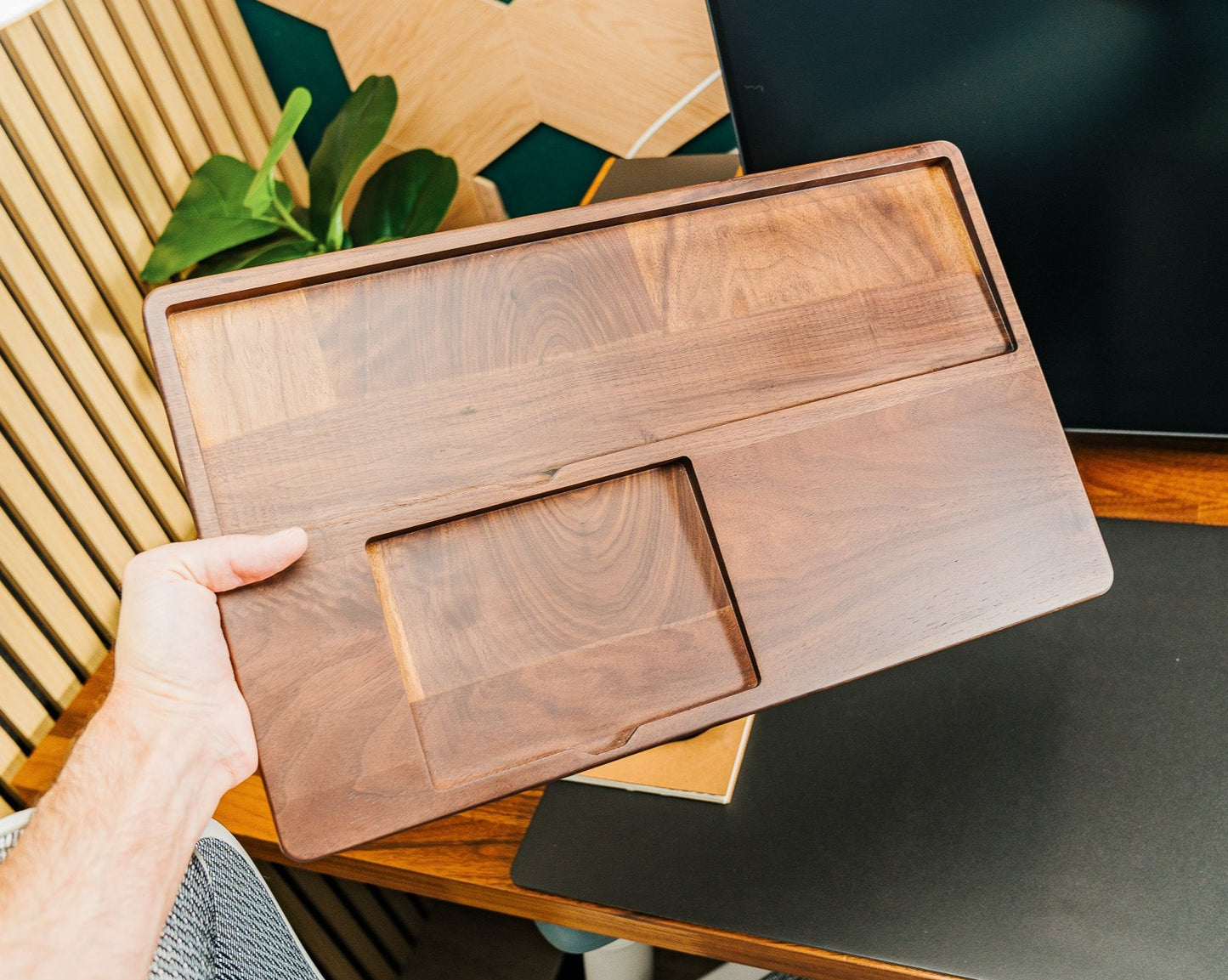The Pro Magic Walnut Keyboard and Trackpad Tray