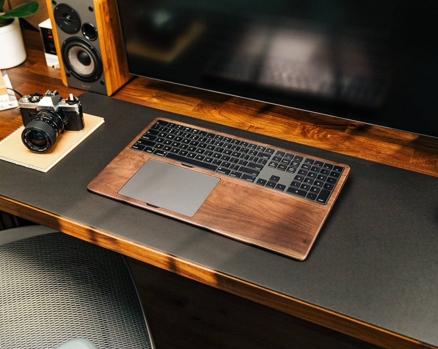 The Pro Magic Walnut Keyboard and Trackpad Tray