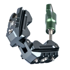 QuickLock headrest clamp with green T-handle and integrated NATO rail