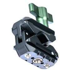 QuickLock headrest clamp viewed from the mounting face, showing threaded holes