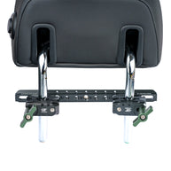 8.5 inch NATO rail spanning two headrest posts with QuickLock clamps at each end