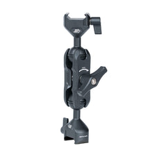 NATO clamp articulating arm side profile with 360 degree rotation and dual 20mm ball joints