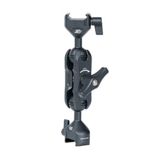 NATO clamp articulating arm side profile with 360 degree rotation and dual 20mm ball joints