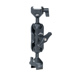 NATO clamp articulating arm side profile with 360 degree rotation and dual 20mm ball joints