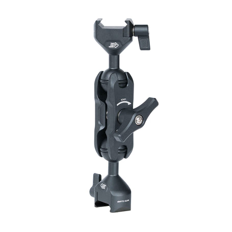 NATO clamp articulating arm side profile with 360 degree rotation and dual 20mm ball joints