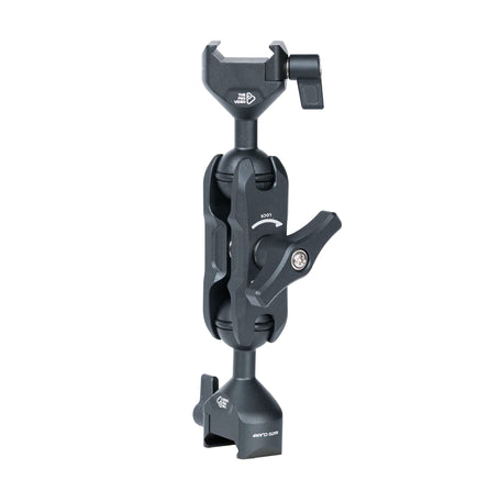 NATO clamp articulating arm side profile with 360 degree rotation and dual 20mm ball joints
