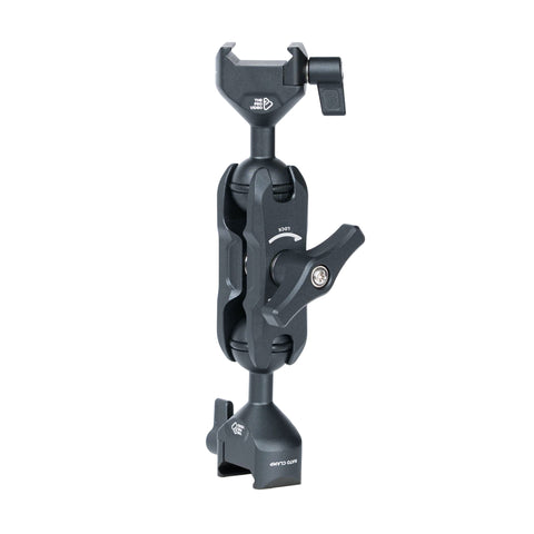 NATO clamp articulating arm side profile with 360 degree rotation and dual 20mm ball joints