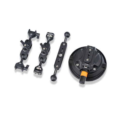 The Pro Combo components separated: two arms, extension arm and suction cup base