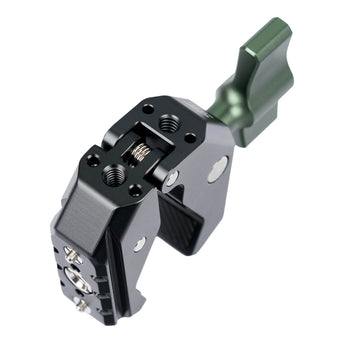 Camera super clamp viewed from the mounting face, showing the thread pattern and NATO rail